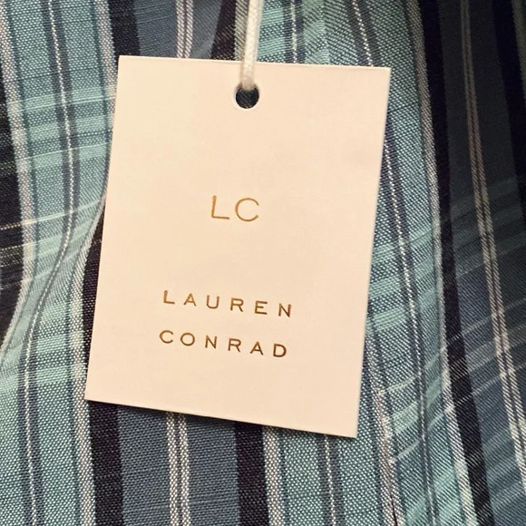 LC Lauren Conrad Teal Green Plaid Square Neck Balloon Sleeves Peasant Top Size M - Picture 8 of 15